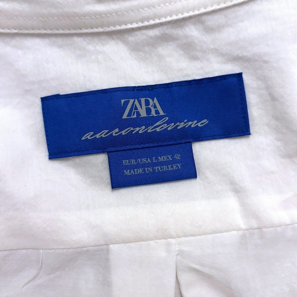 Aaron Levine ZARA Silk Relax Flowy Button Work Shirt Men Large Off White Cotton - Picture 4 of 14